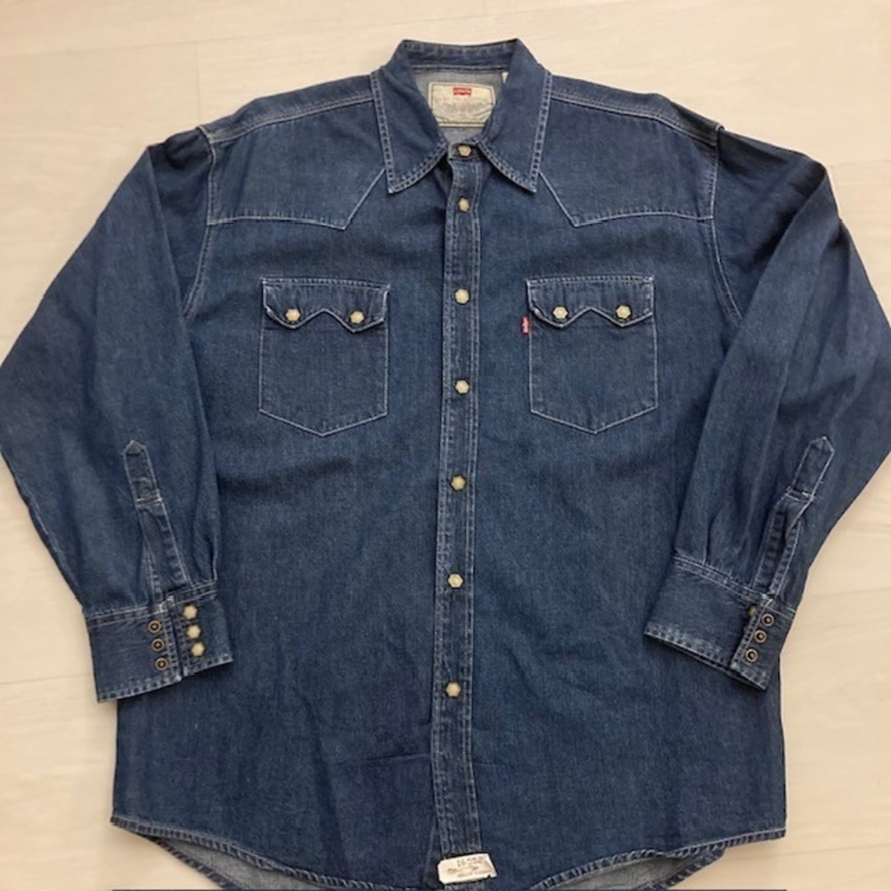 Vintage Levis Heavy Blue Denim Rare Hex Button Snap Excellent Double Horse  1996